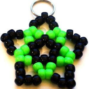 Handmade Green Black Stretchy Kandi Star Keychain